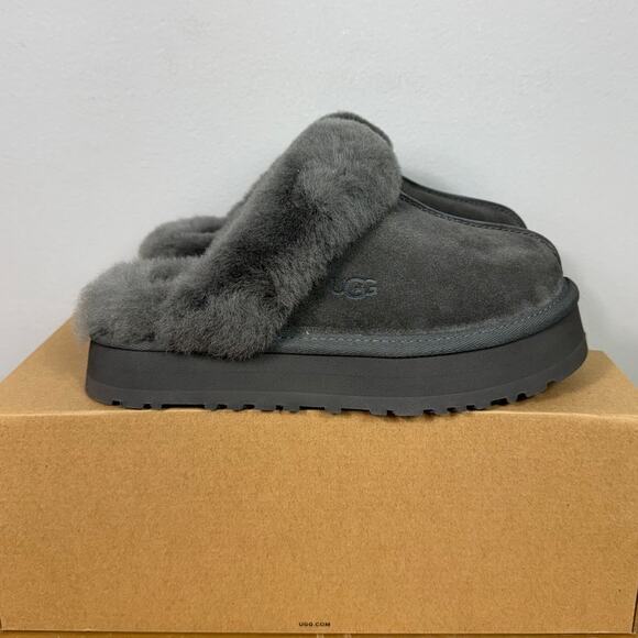 New UGG Women's Disquette Slipper in Charcoal Suede Size 7 - Picture 4 of 9